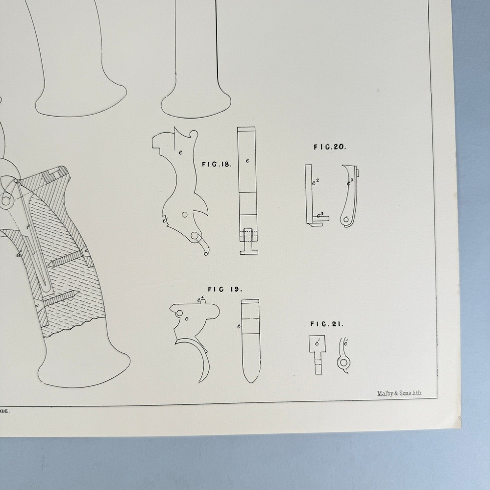 Antique 1854 Adams Revolver Patent Specification Lithograph on Laid Paper 14x21 - Picture 4 of 12